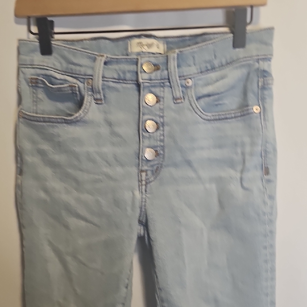 Madewell‎ 10" High-Rise Skinny Jeans 26 Light Wash Distressed Button Fly - Picture 3 of 11